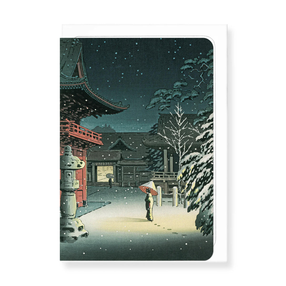 Nezu shrine in snow greeting card