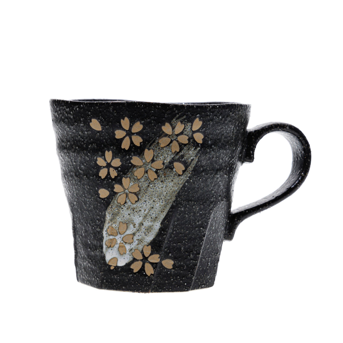 Ceramic Hakeme Mug Set - Black and White, Gold Scattered Sakura Pattern - 3