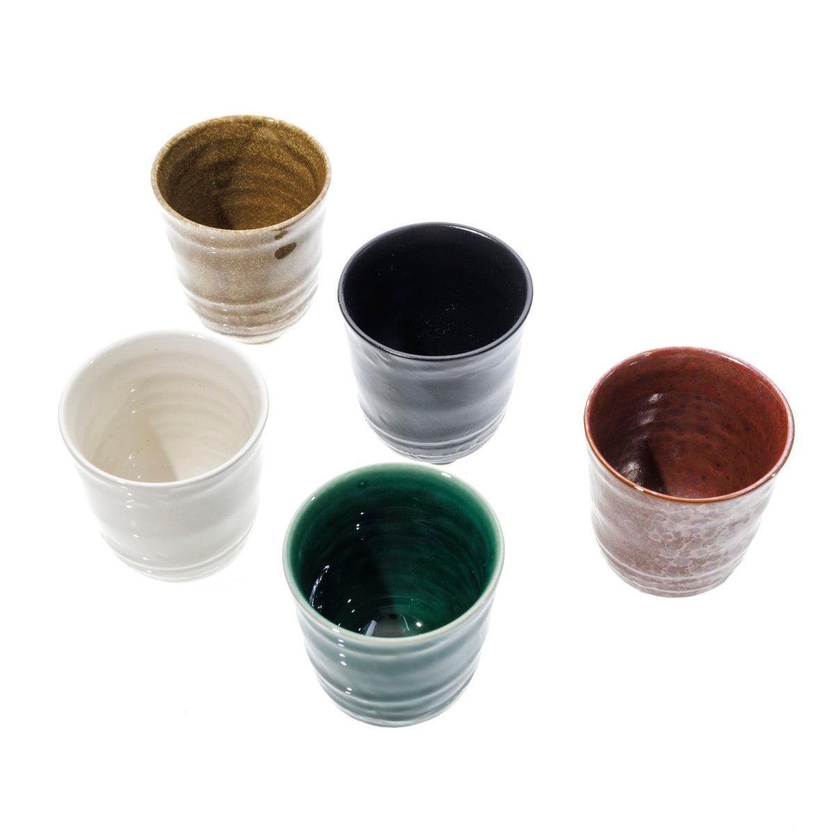 Ceramic yuzenmeguri tea cup set multicolour ridged pattern