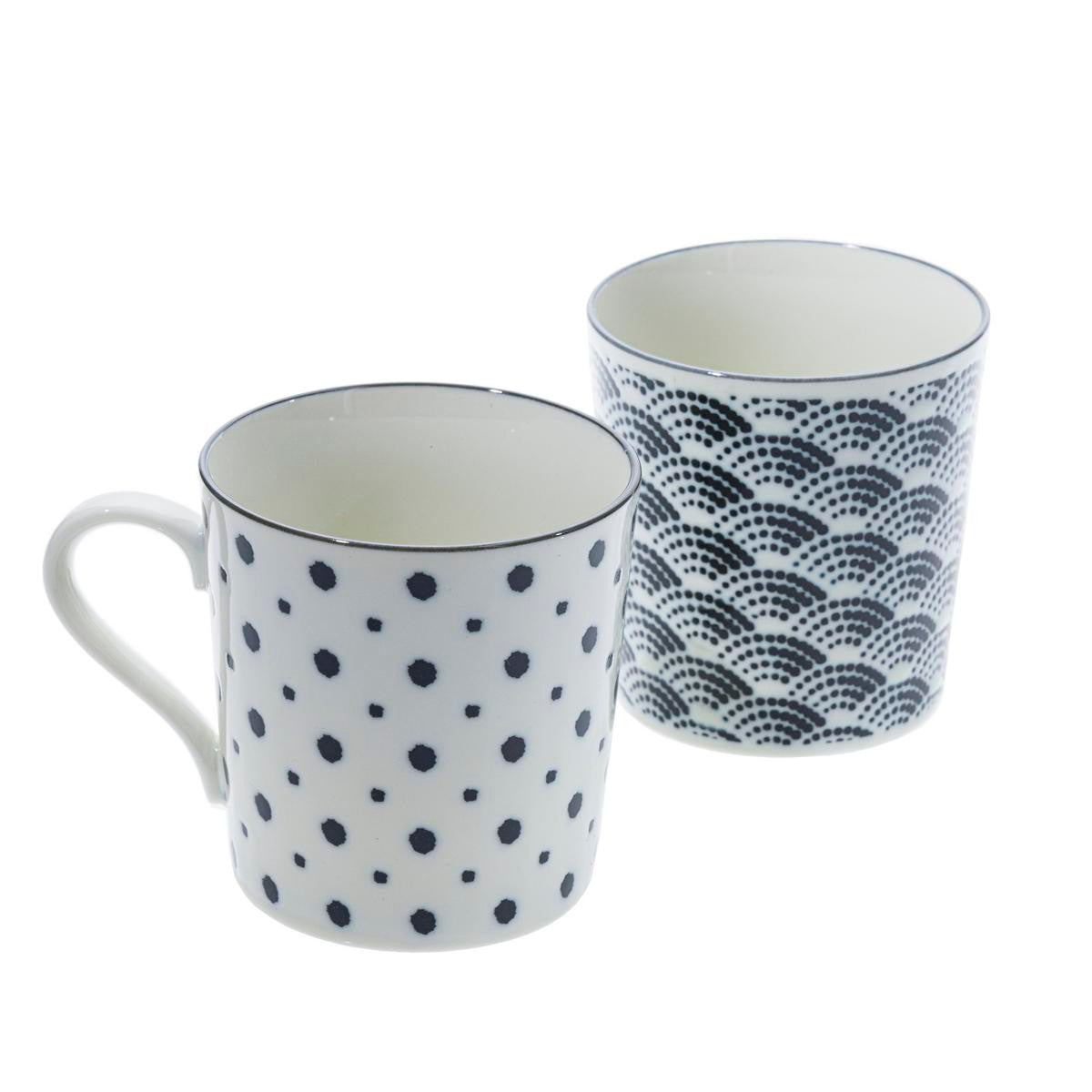 Ceramic mug set black and white traditional komon patterns