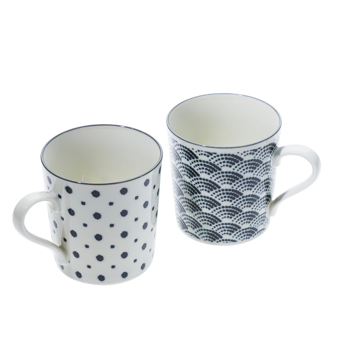 Ceramic Mug Set - Black And White, Traditional Komon Patterns