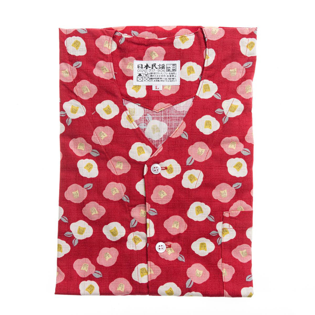 Traditional japanese chef shirt red tsubaki camellia pattern large