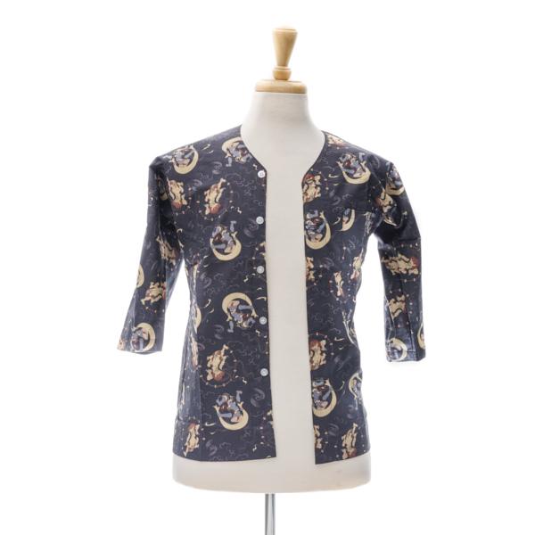 Traditional Japanese Chef Shirt - Black, Thunder And Wind God Pattern (Small)