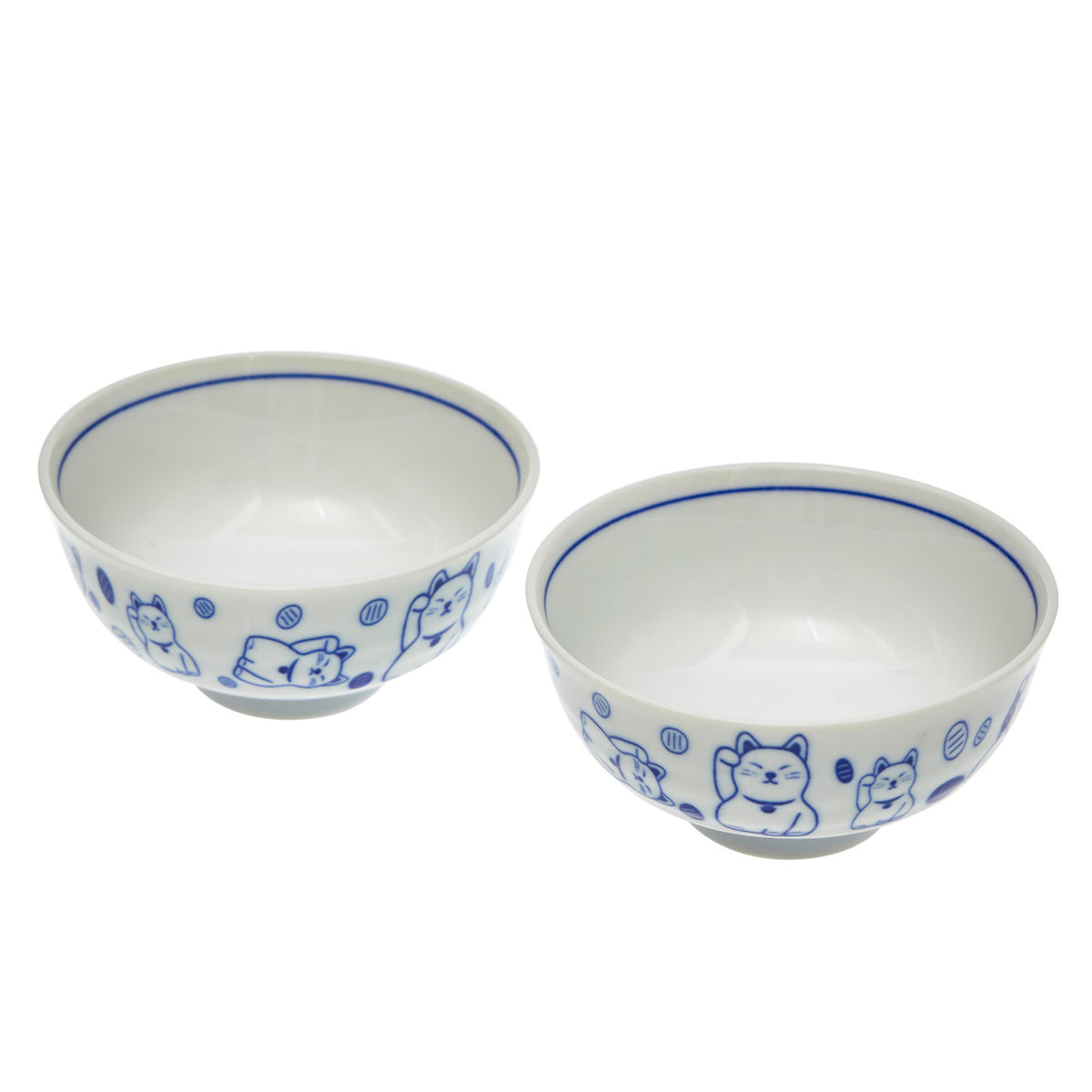 Yamata seiho ceramic rice bowl set aizome lucky cat design