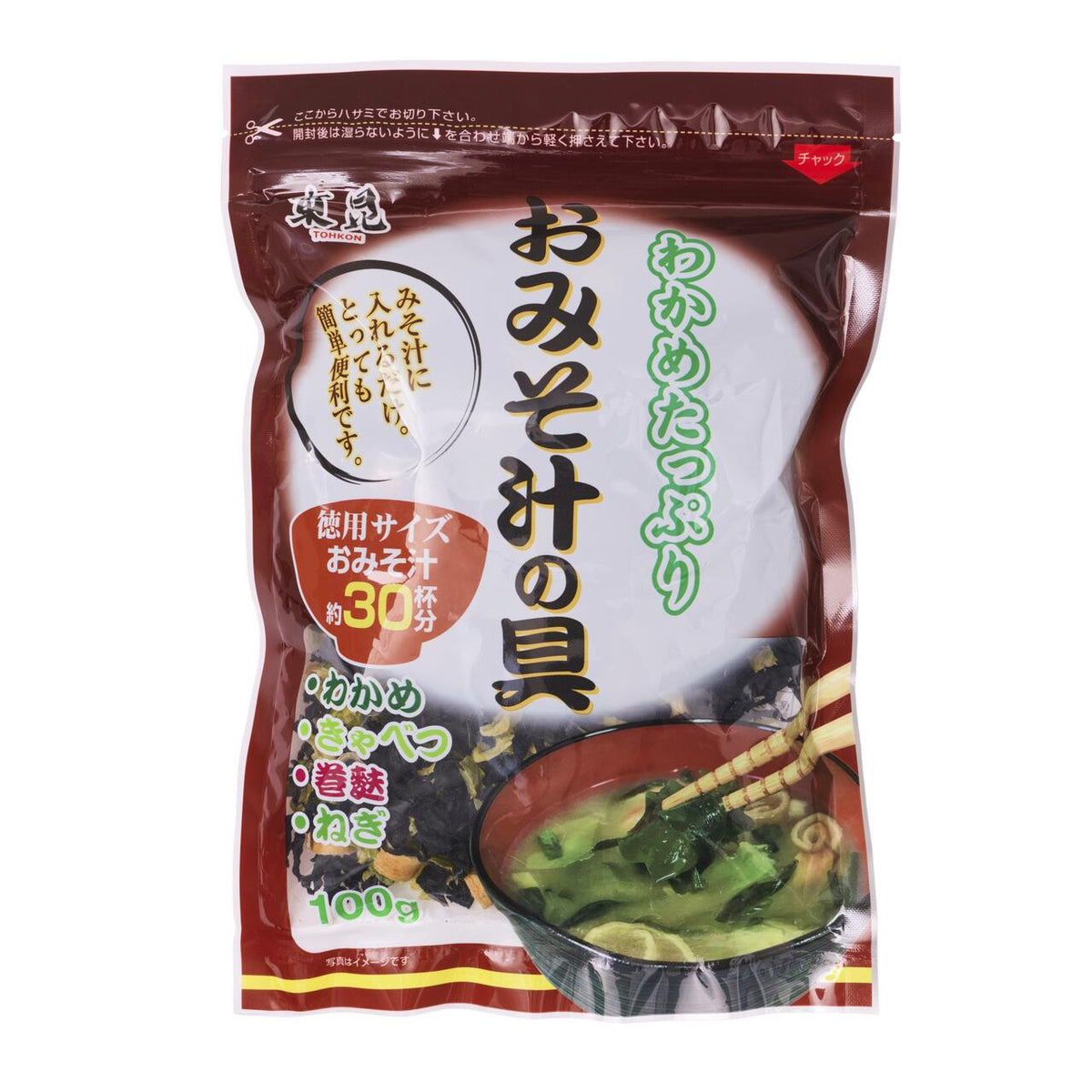 Tokon miso soup topping wakame seaweed and vegetables