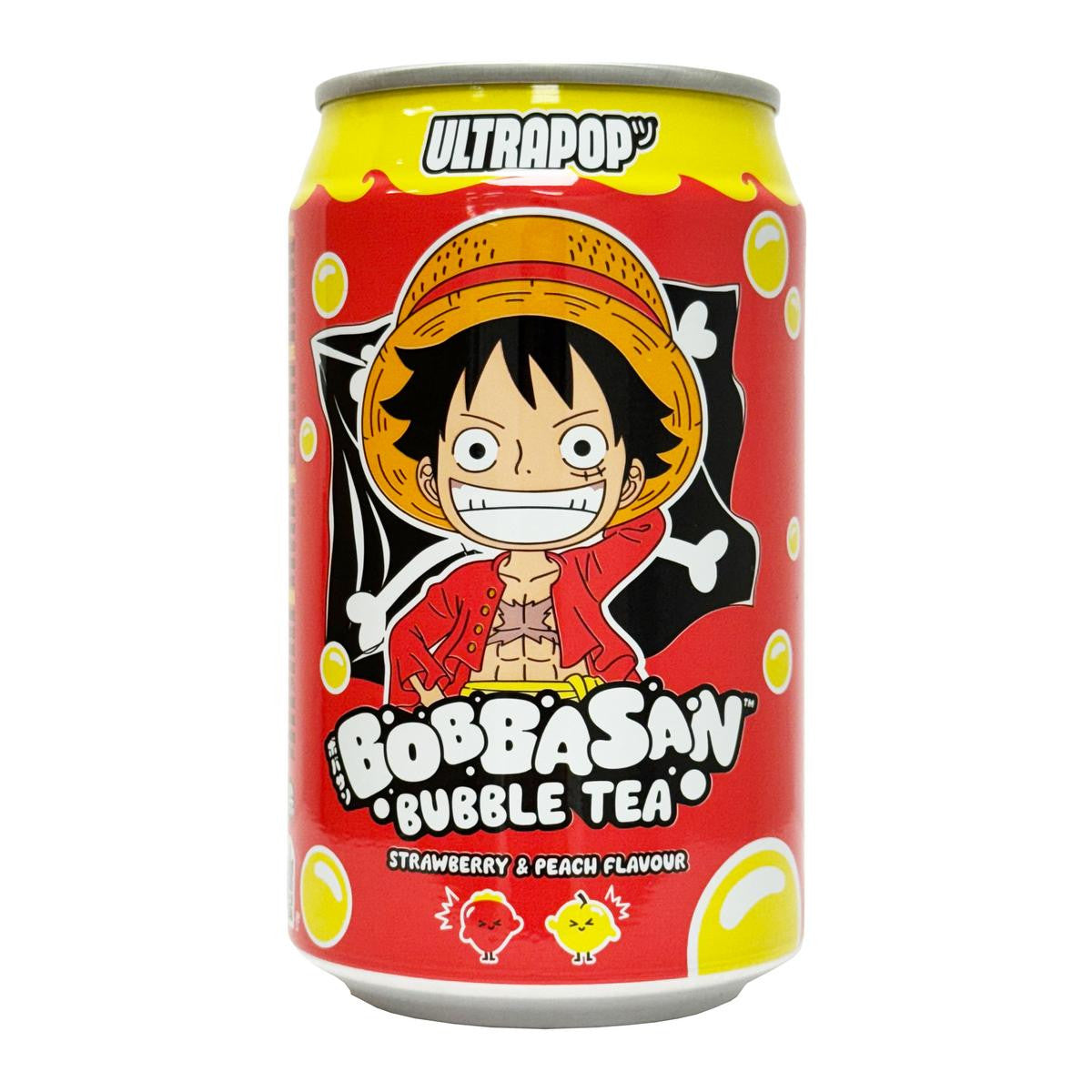 One piece ultra pop bobbasan bubble tea strawberry and peach flavour luffy