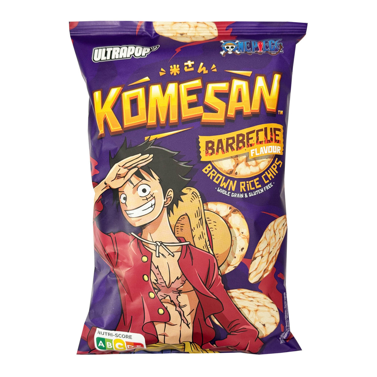 One piece ultra pop komesan barbecue flavour brown rice chips luffy