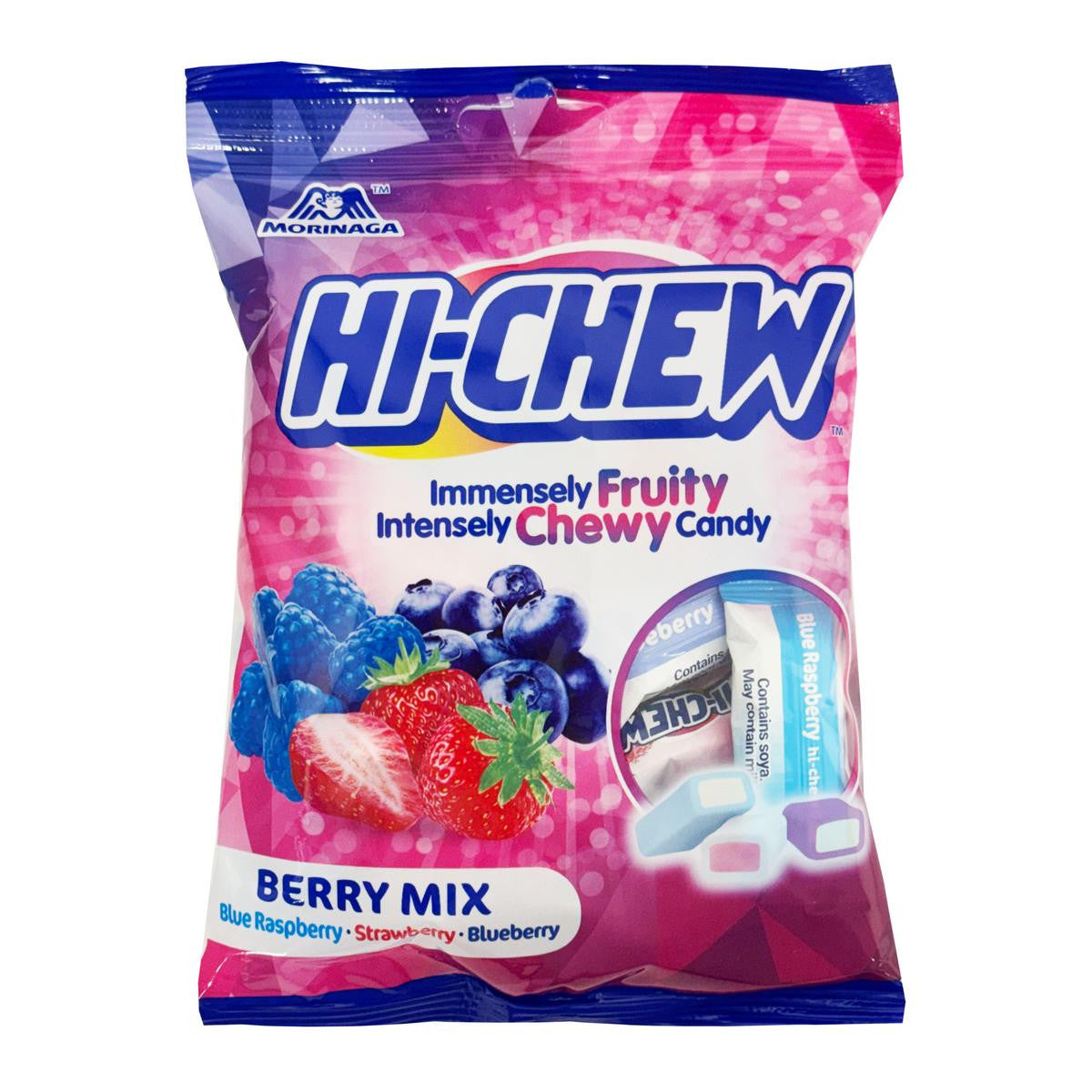 Morinaga hi chew candy berry mix blue raspberry strawberry and blueberry