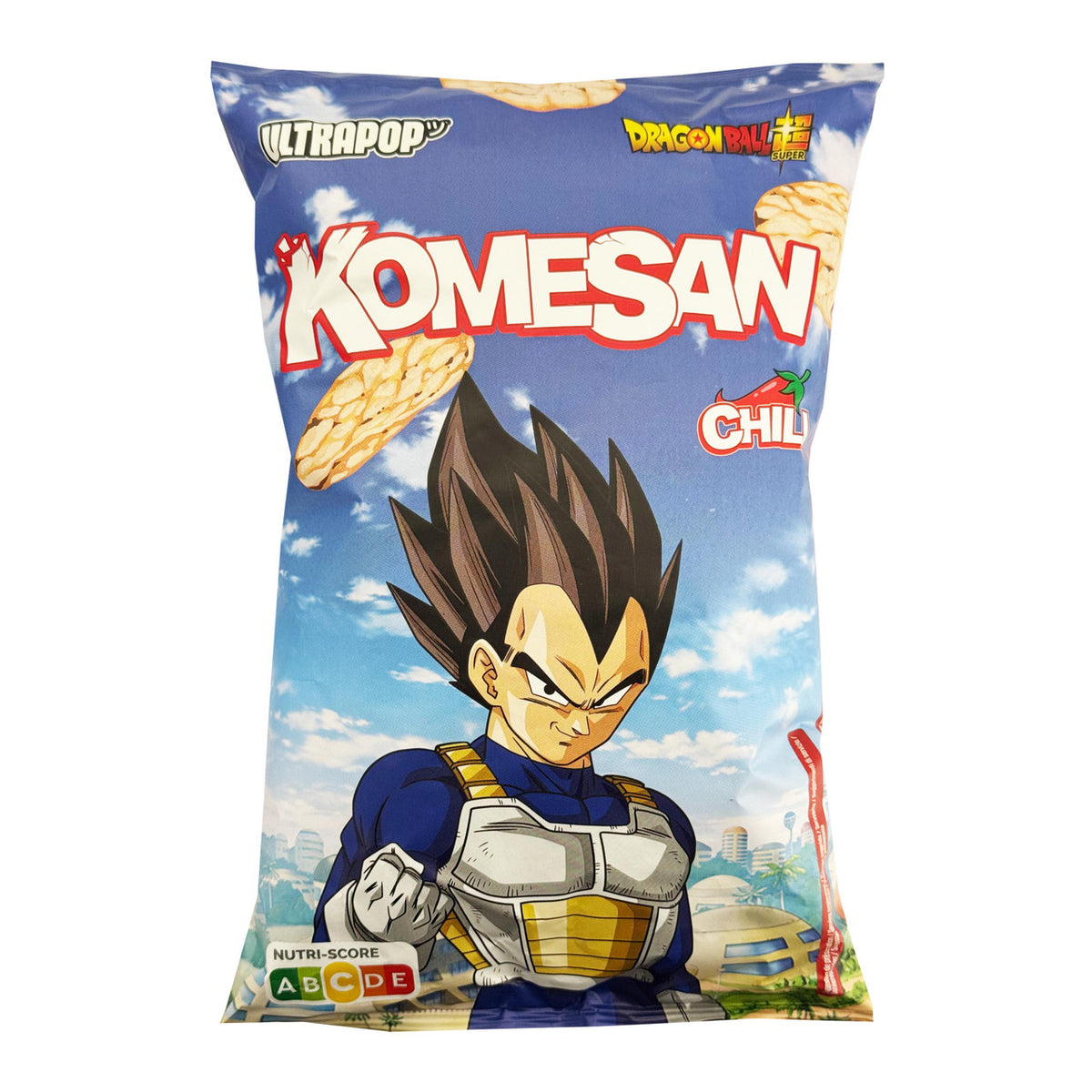 Dragon ball super ultra pop komesan chili flavour brown rice chips vegeta
