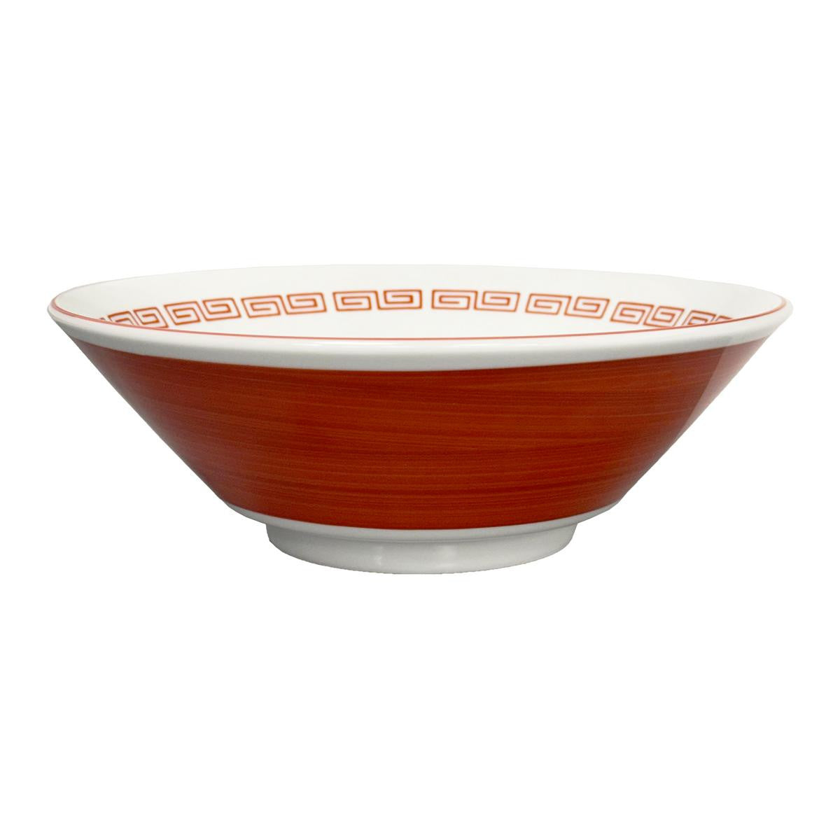 Ceramic ramen bowl red wrapped with bird pattern