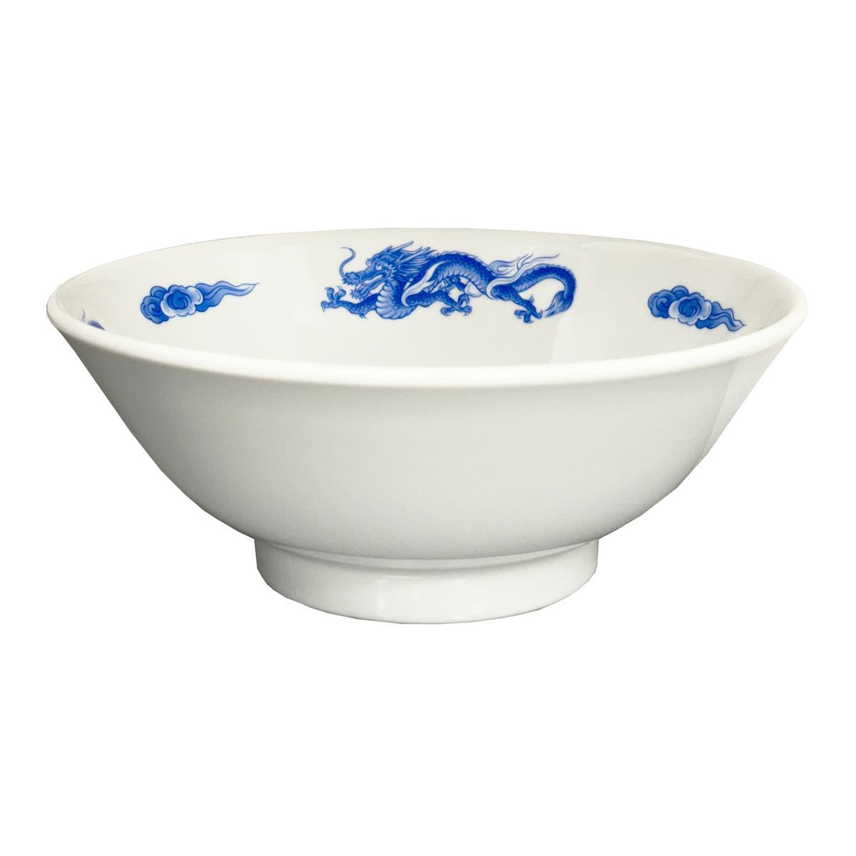Ceramic ramen bowl white with blue dragon pattern