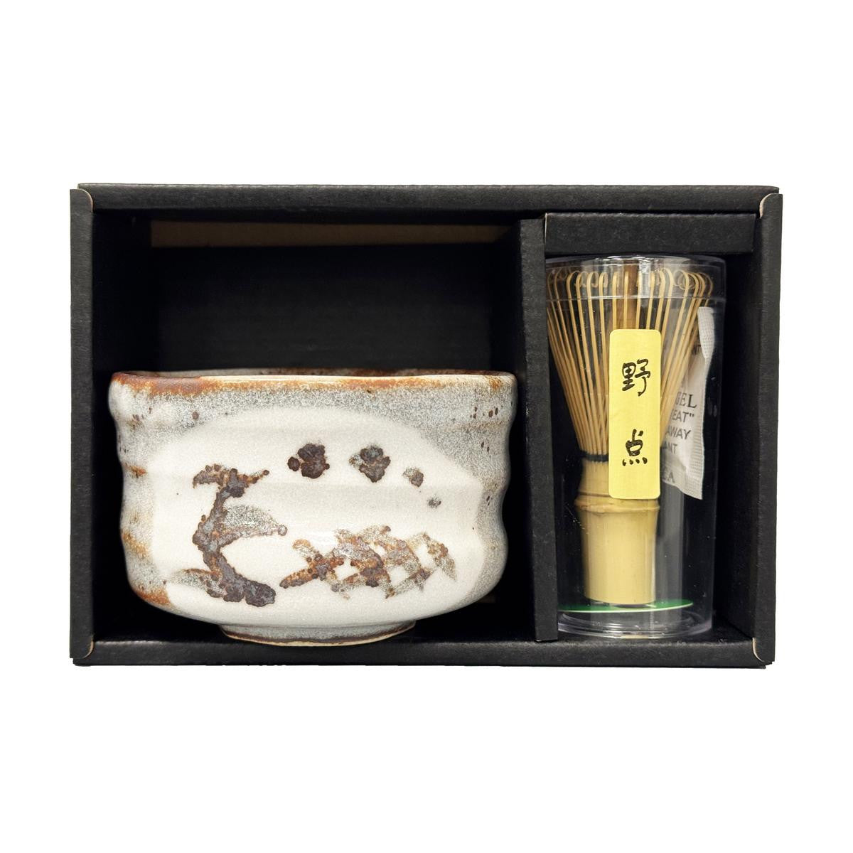 Nezumi shino nodate matcha bowl and tea whisk set